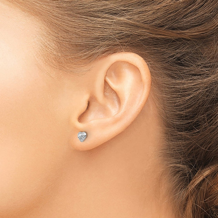 Shop 14K White Gold Diamond-Cut Puffed Heart Stud Earrings | Stylish Value!-3