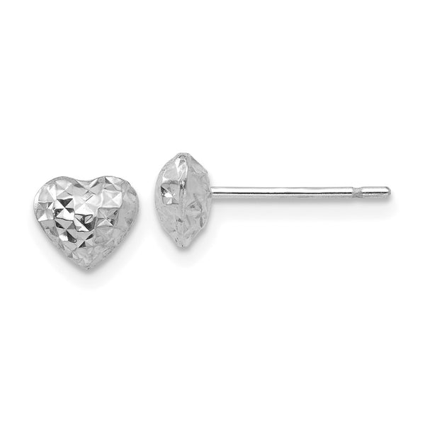 14K White Gold Diamond-Cut Puffed Heart Stud Earrings