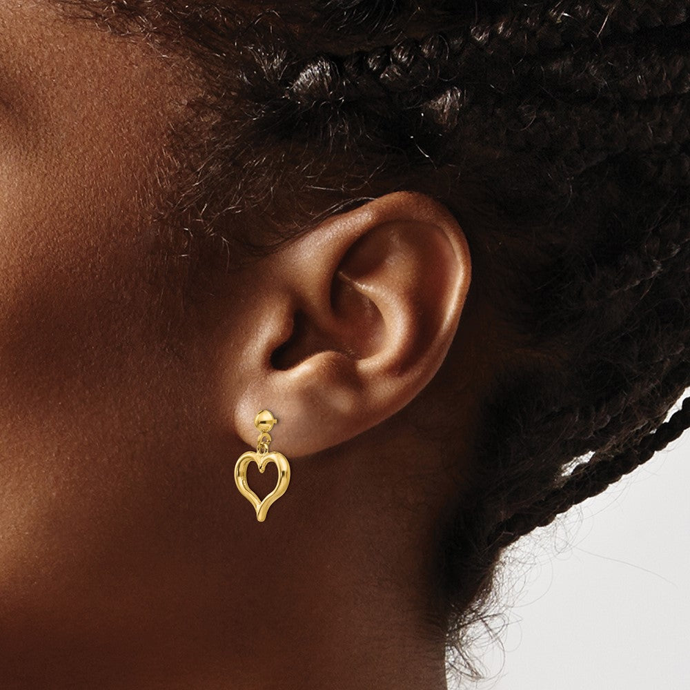Exclusive 14K Gold Polished Heart Drop Earrings - Stylish & Affordable Luxury