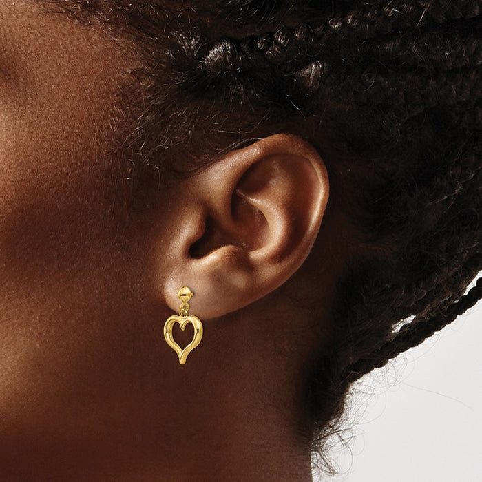 Exclusive 14K Gold Polished Heart Drop Earrings - Stylish & Affordable Luxury-3