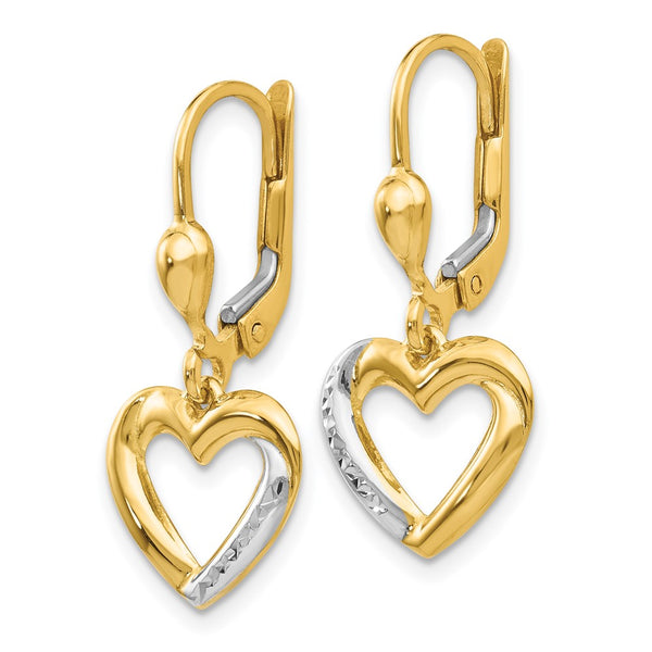 14K Gold Heart Leverback Earrings