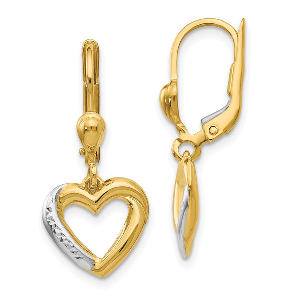 14K Gold Heart Leverback Earrings