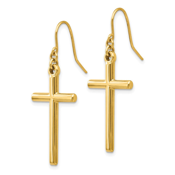 14K Gold Cross Dangle Earrings - Lightweight