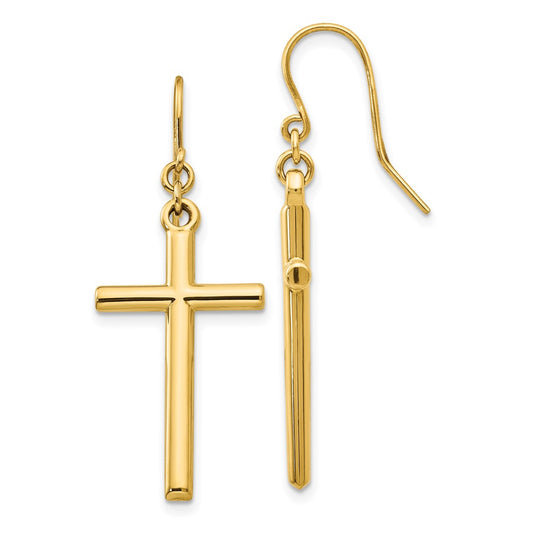 Exclusive 14K Gold Cross Dangle Earrings - Stylish & Lightweight Design