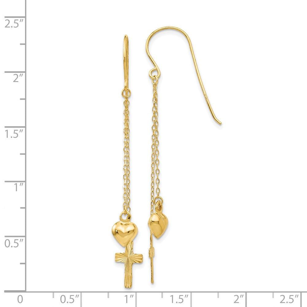 Buy 14K Gold Ropa Chain Heart & Diamond-Cut Cross Earrings - Stylish Value!