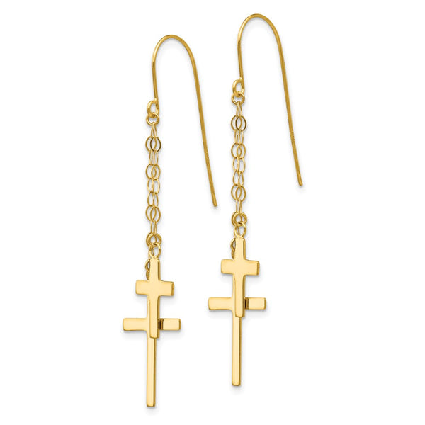 14K Gold Dangle Cross Earrings - 0.85mm