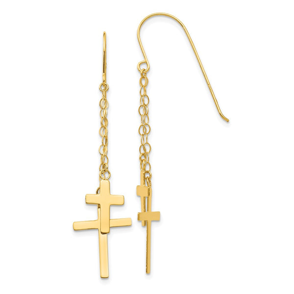 14K Gold Dangle Cross Earrings - 0.85mm