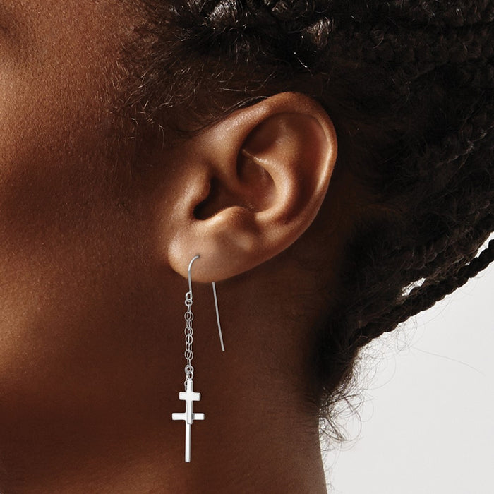 High-Quality 14K White Gold Dangle Cross Earrings - Stylish Shepherd Hook Design-3