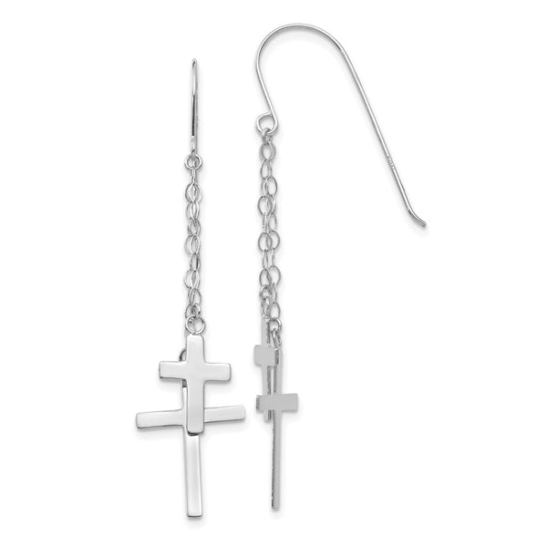High-Quality 14K White Gold Dangle Cross Earrings - Stylish Shepherd Hook Design