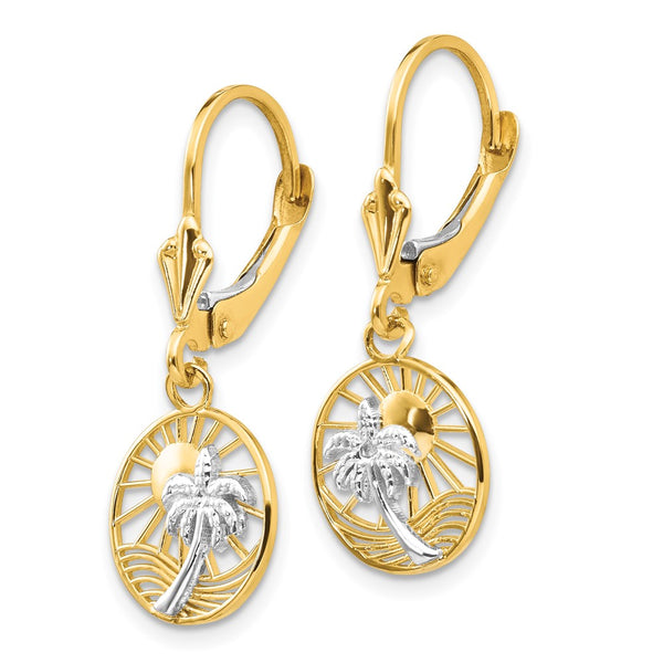 14K Gold Palm Tree Leverback Earrings - Style GR1-1005750