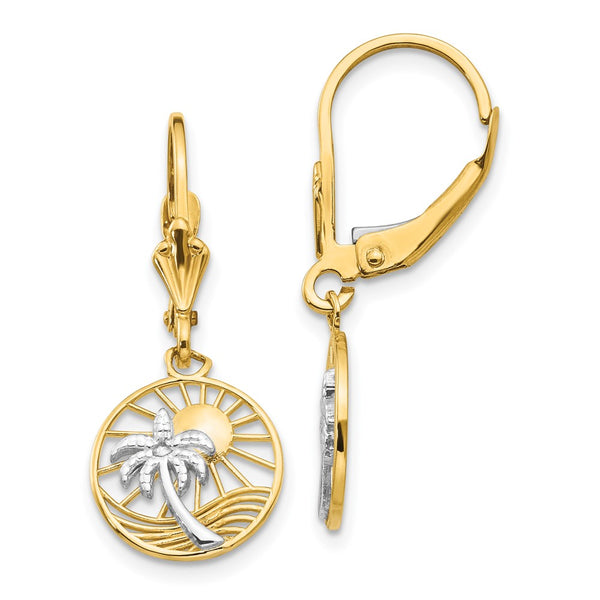 14K Gold Palm Tree Leverback Earrings - Style GR1-1005750