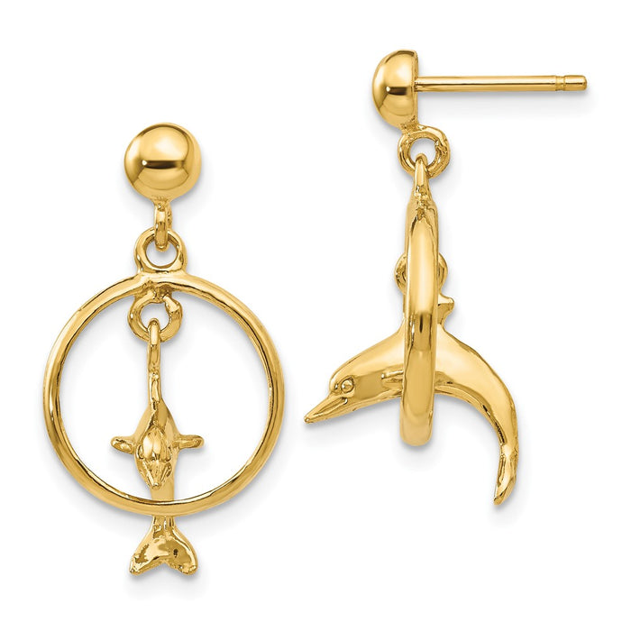 Buy Stylish 14K Gold Polished 3D Dolphin Hoop Dangle Earrings - Exclusive Value!-1