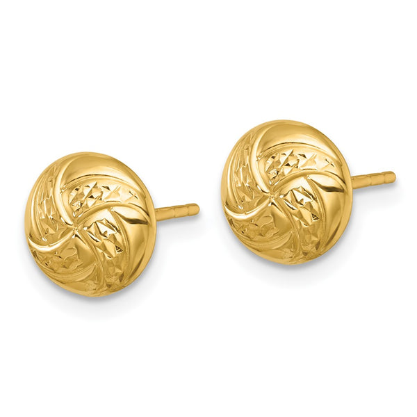 14K Gold Polished Textured Hollow Button Stud Earrings - 8mm