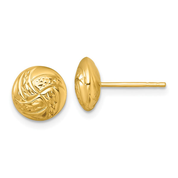 14K Gold Polished Textured Hollow Button Stud Earrings - 8mm