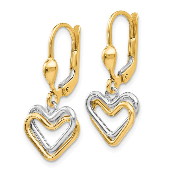 14K Two-Tone Heart-Shaped Dangle Earrings