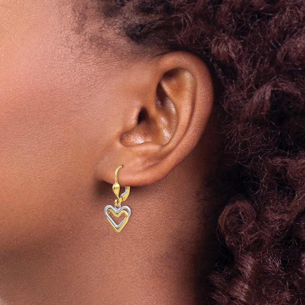Buy Stylish 14K Two-Tone Heart-Shaped Dangle Earrings | Affordable Luxury