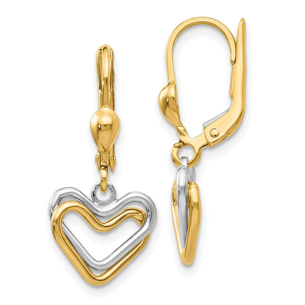 14K Two-Tone Heart-Shaped Dangle Earrings