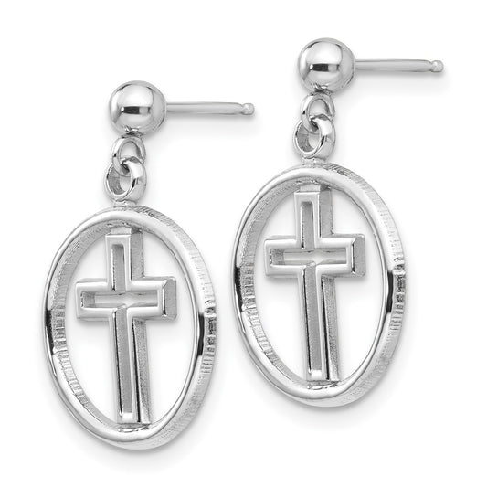 Exclusive 14K White Gold Polished Eternal Life Cross Dangle Earrings - Stylish Value