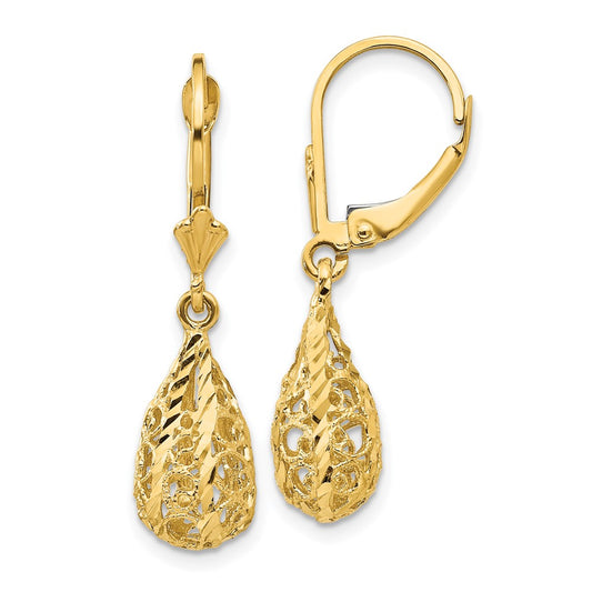 Exclusive 14K Gold Polished Diamond-Cut Dangle Earrings | Stylish Design