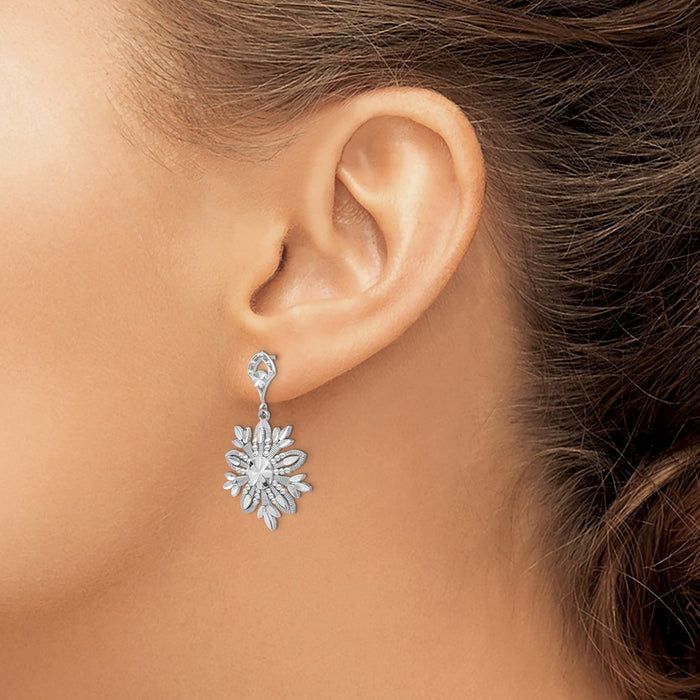 Buy 14K White Gold Elegant Snowflake Drop Earrings - Stylish & Affordable-3