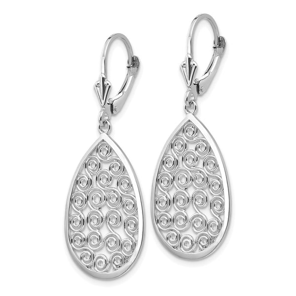 14K White Gold Teardrop Dangle Earrings - Filigree