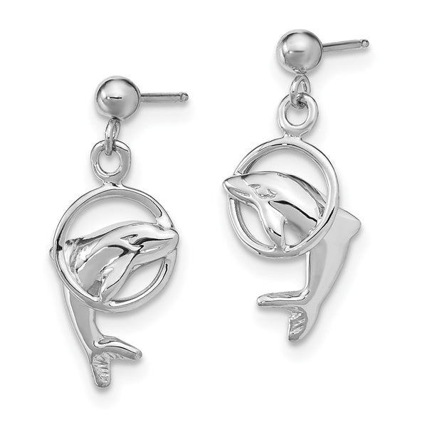 14K White Gold Dolphin Drop Earrings