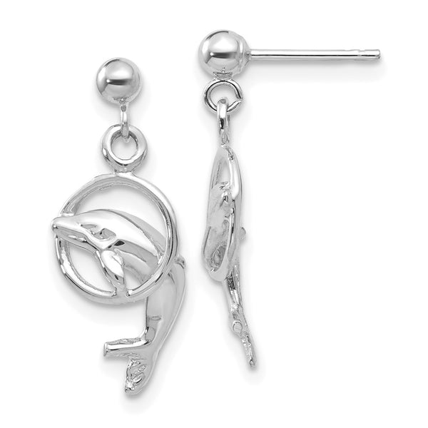 14K White Gold Dolphin Drop Earrings