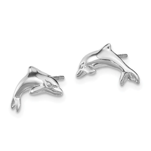 14K White Gold Dolphin Stud Earrings