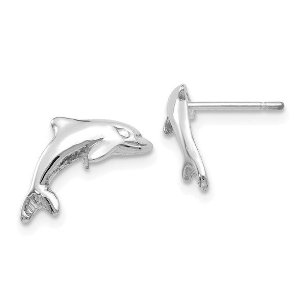 14K White Gold Dolphin Stud Earrings