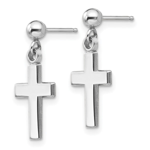 14K White Gold Cross Earrings
