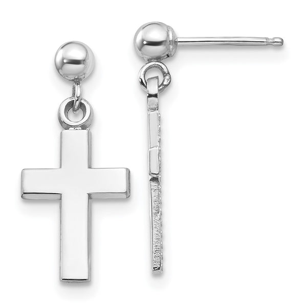 14K White Gold Cross Earrings