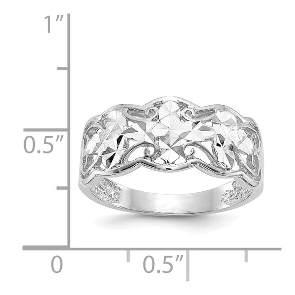 14K White Gold Diamond-Cut Wave Design Ring
