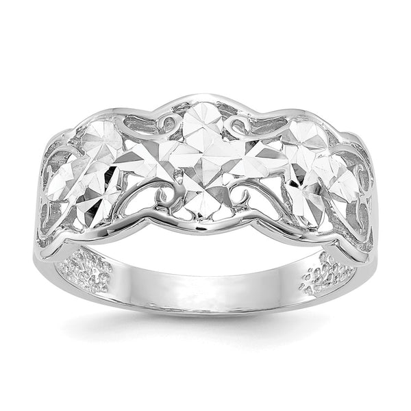 14K White Gold Diamond-Cut Wave Design Ring