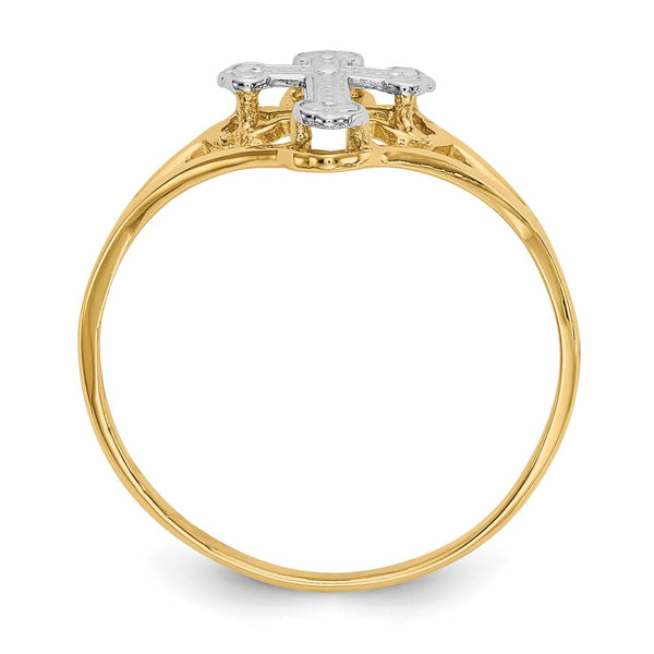 14K White Gold Rhodium-Plated Cross Ring