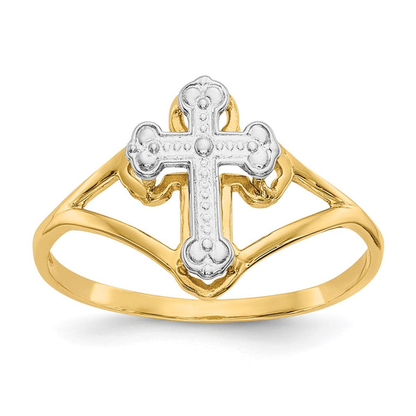 14K White Gold Rhodium-Plated Cross Ring