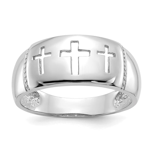 Exclusive 14K White Gold Polished Triple Cross Cut-Out Ring | Stylish Design