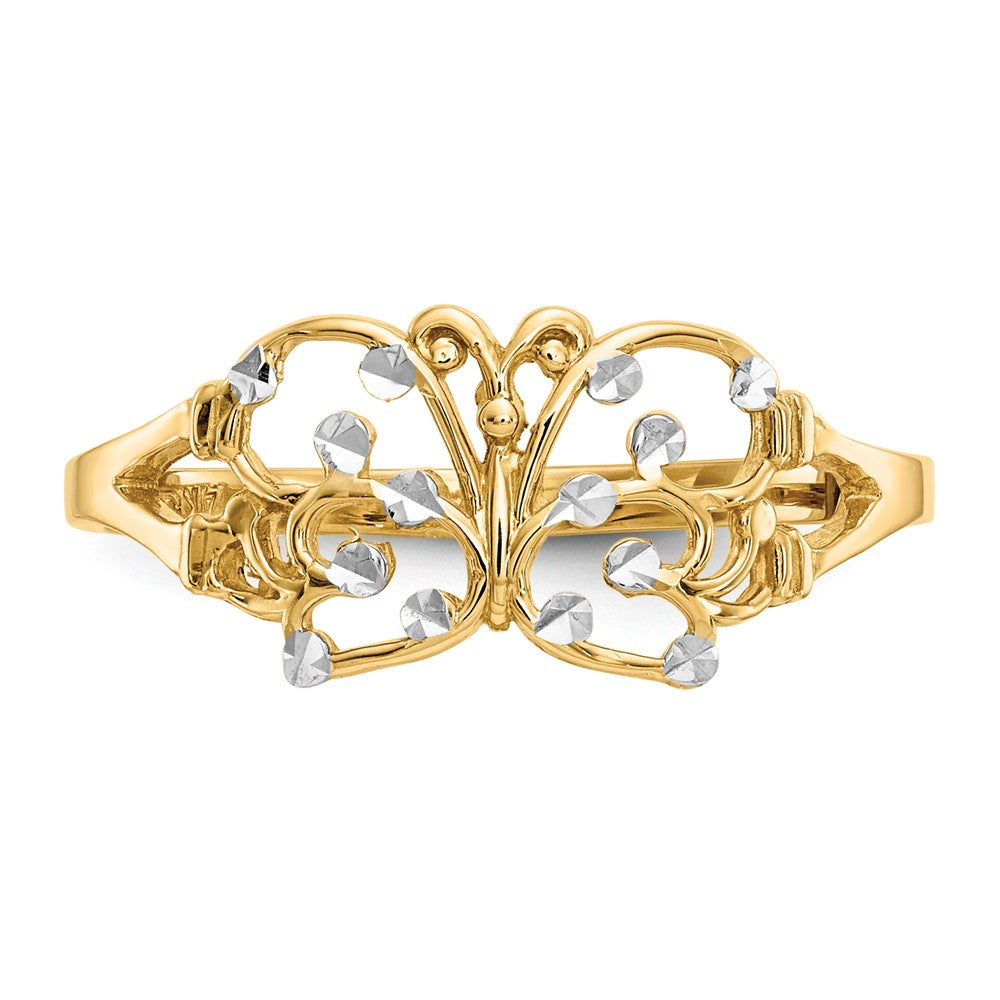 Shop Stylish 14K White Gold Rhodium-Plated Butterfly Ring - Diamond-Cut Design