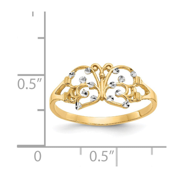 Shop Stylish 14K White Gold Rhodium-Plated Butterfly Ring - Diamond-Cut Design-3
