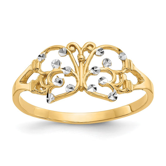 Shop Stylish 14K White Gold Rhodium-Plated Butterfly Ring - Diamond-Cut Design