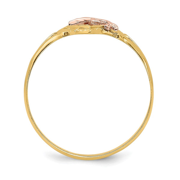 14K Yellow & Rose Gold Dolphin Heart Ring - Rhodium
