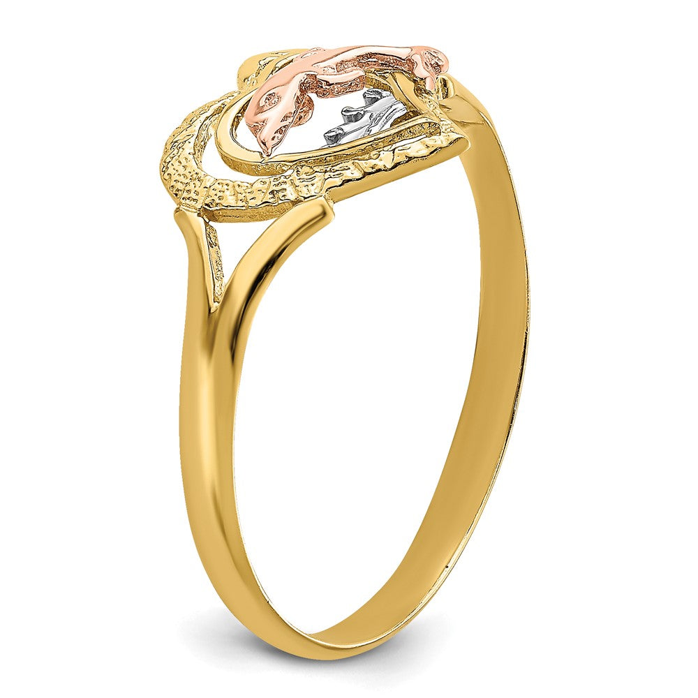 Buy Stylish 14K Yellow & Rose Gold Dolphin Heart Ring - Luxury Rhodium Finish