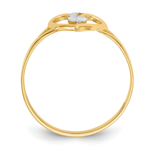 14K Gold Heart-Shaped Ring with White Rhodium