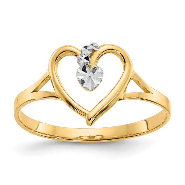 14K Gold Heart-Shaped Ring with White Rhodium