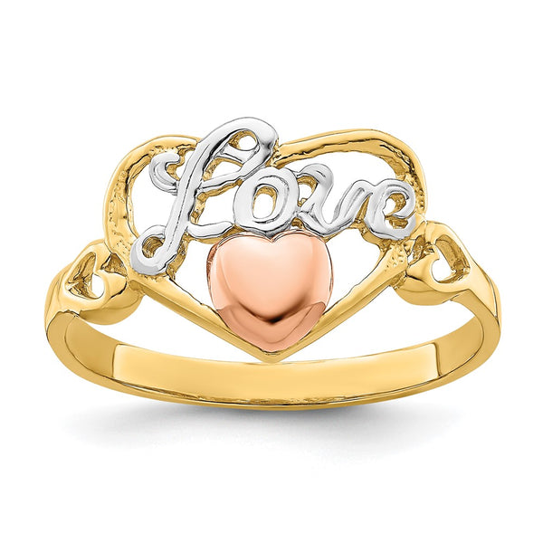 14K Yellow & Rose Gold Rhodium-Plated Love Heart Ring - Style GR1-1017305