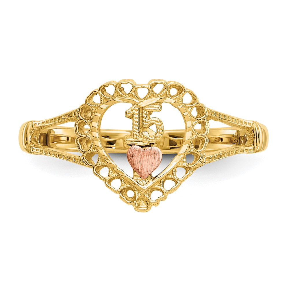 High-Quality 14K Two-Tone Heart Ring with 15 Hearts - Stylish Value Jewelry