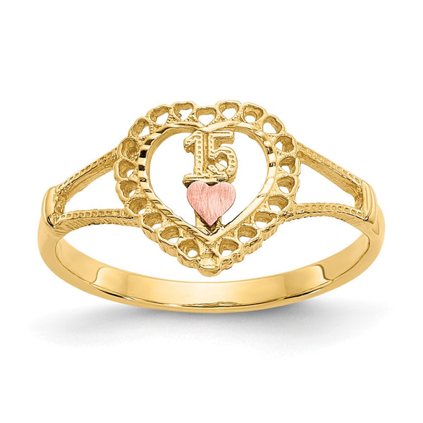 14K Two-Tone Heart Ring with 15 Hearts