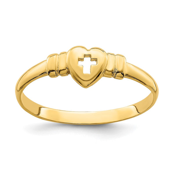 14K Gold Heart Ring - Cut-Out Cross