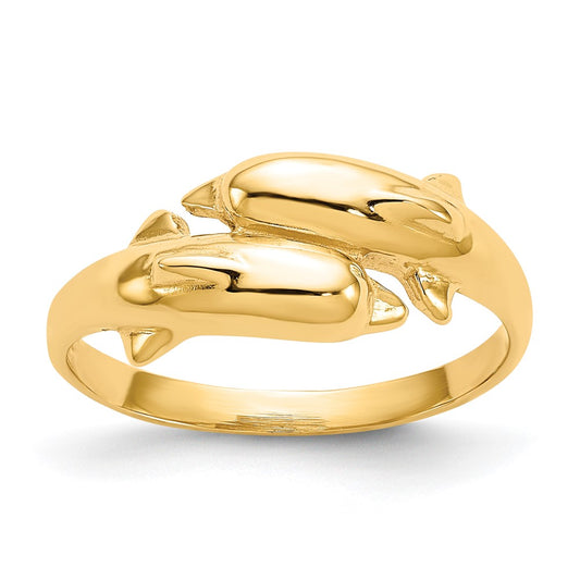 Shop Stylish 14K Gold Double Dolphin Ring - Affordable Luxury Jewelry