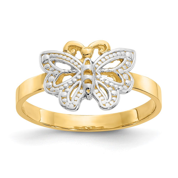 14K White Gold Rhodium-Plated Butterfly Ring