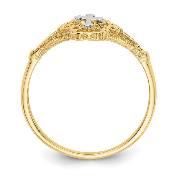 14K Two-Tone Diamond-Cut Cross Ring